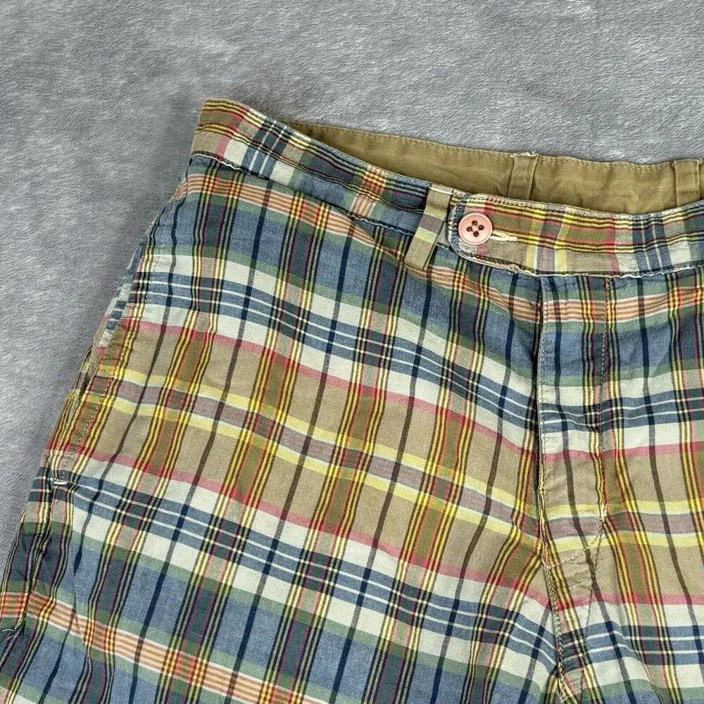Polo Ralph Lauren Reversible Shorts Men 32x10 Brown Blue Plaid /‎ Khaki Cotton